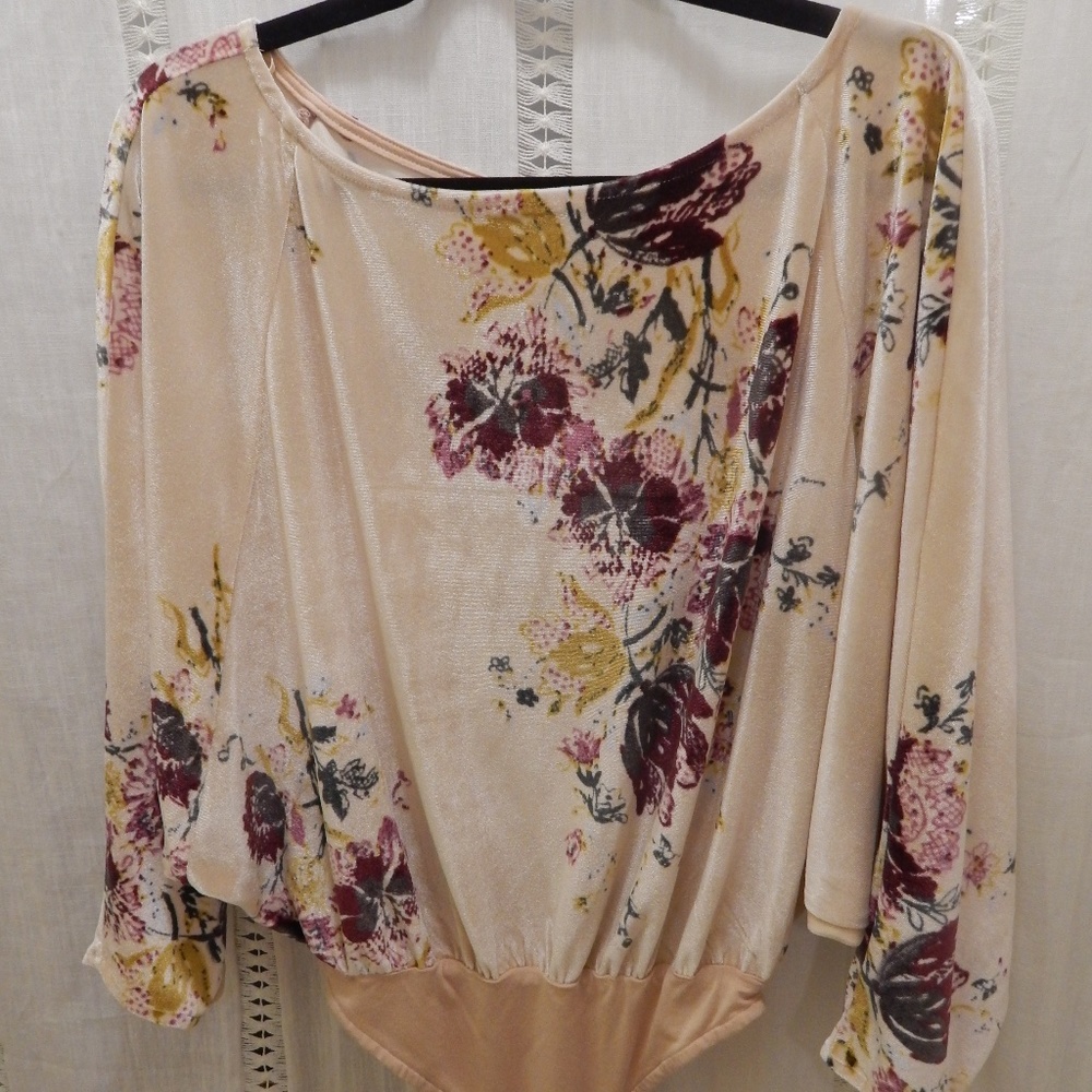 Free People Velvet Slouchy Babe Floral Bodysuit XS